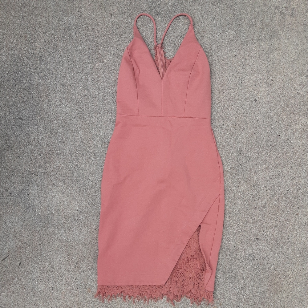 ASTR Small Rose Pink Bodycon Dress Mini Lace